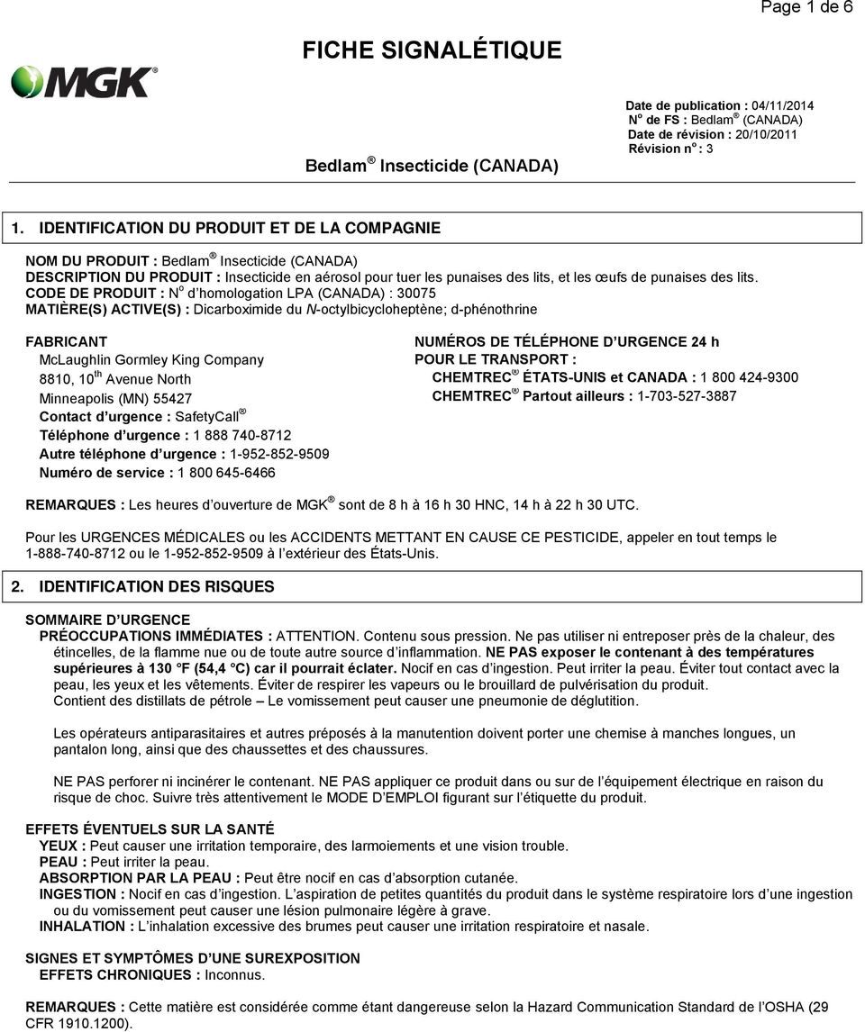 Exterminateur Punaise De Lit Paris Joli Fiche Signalétique Page 1 De 6 Bedlam Insecticide Canada 1