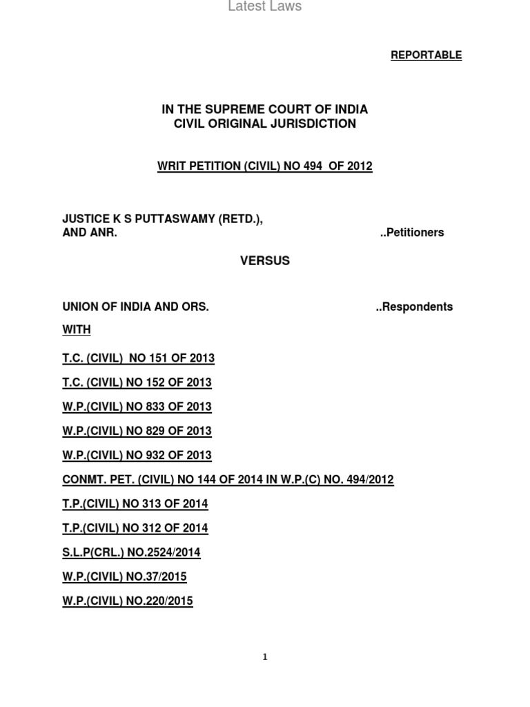 Supreme Court Nine Judge Constitution Bench Judgement on Right to