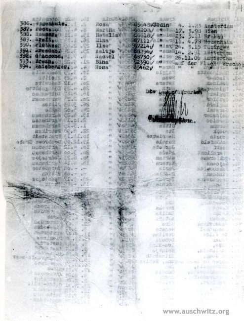 Lit De Camp 2 Places Beau the Auschwitz Third Page Of the List Of 394 Female Jewish Prisoners