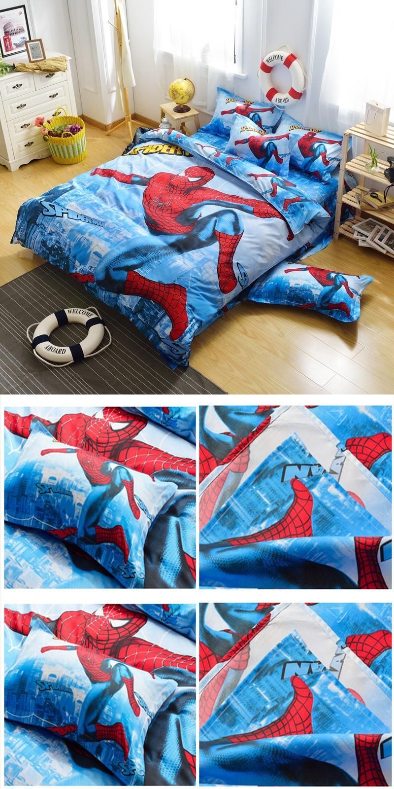Parure De Lit Spiderman Bel Visit to Buy] Hot Cotton Bedding Set 4pcs Cartoon Printing Spiderman