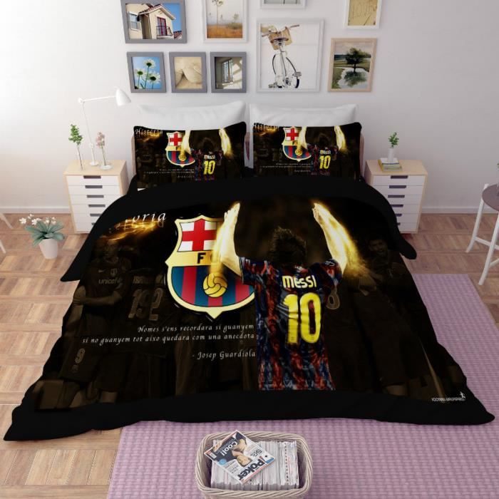 Parure Lit 220×240 Agréable Parure De Lit Football Fc Barcelona Messi 200 230 Cm 4 Pieces